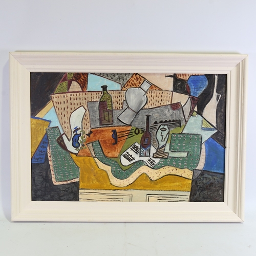 1312 - Contemporary acrylic on board, cubist still life, unsigned, 20