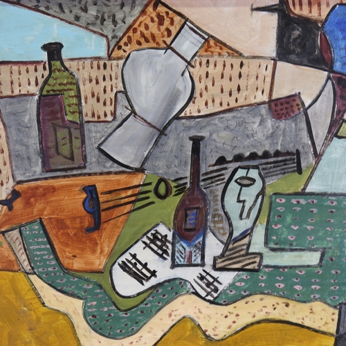 1312 - Contemporary acrylic on board, cubist still life, unsigned, 20