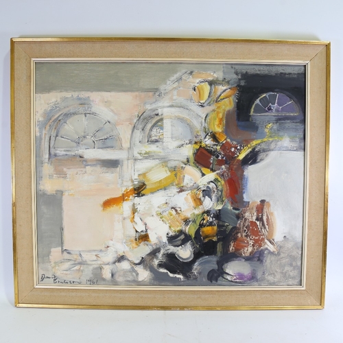 1313 - David Emerson, oil on board, abstract still life, signed and dated 1961, 30