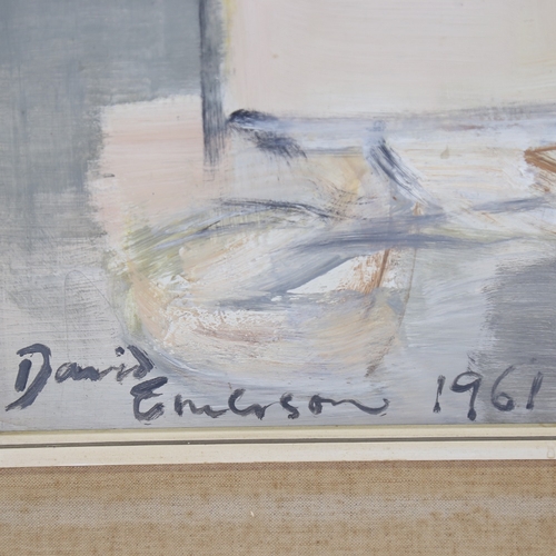 1313 - David Emerson, oil on board, abstract still life, signed and dated 1961, 30