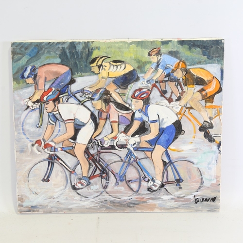 1316 - Lorna Dunn, oil on canvas, cycle race, signed, 18