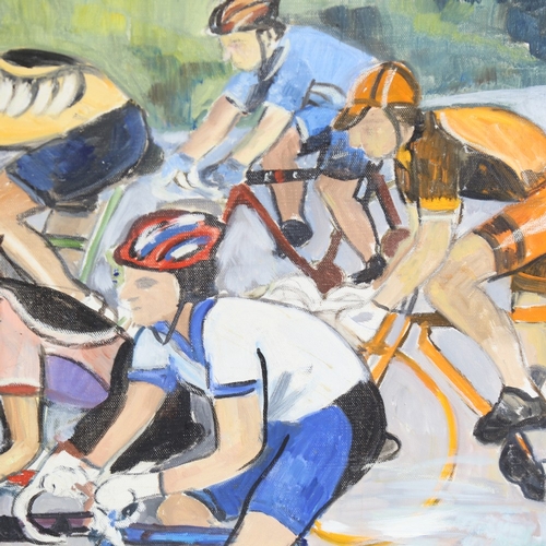 1316 - Lorna Dunn, oil on canvas, cycle race, signed, 18