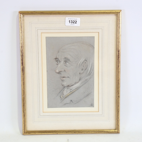 1322 - Rev Walter Sneyd, pastel on grey paper, circa 1839, portrait of a man, signed with monogram, 7.5