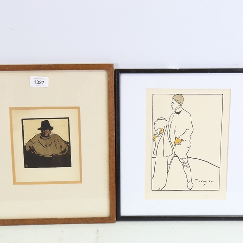 1327 - William Nicholson, woodcut, the fisherman 1897, and James Pryde, lithograph, portrait of Nicholson, ... 