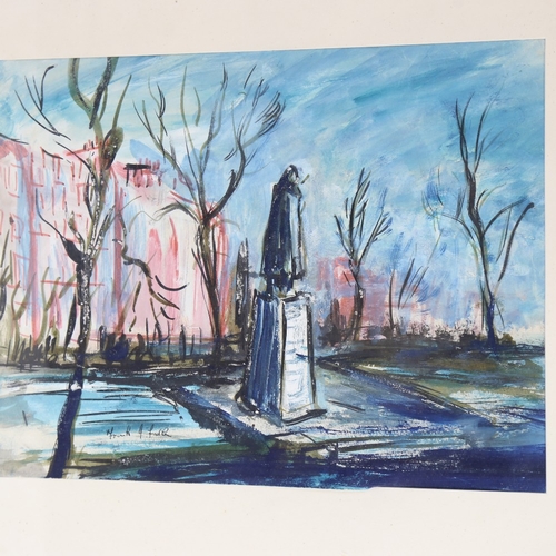 1329 - Frank Fidler, 2 watercolours, Mount Fuji and Grosvenor Square, circa 1950s, 10