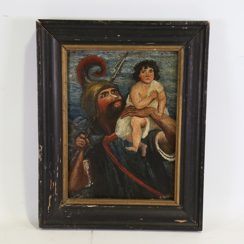 1343 - 19th century oil on canvas, naive study of a soldier possibly with St Christopher, indistinctly sign... 