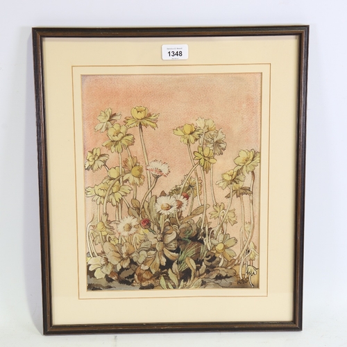 1348 - Watercolour on paper, botanical study, initial R36, 13