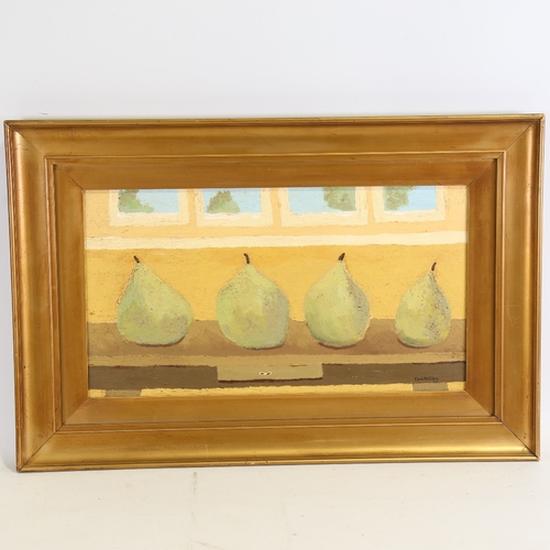 1354 - Carol Maddison, contemporary oil on board, 4 pears, 10