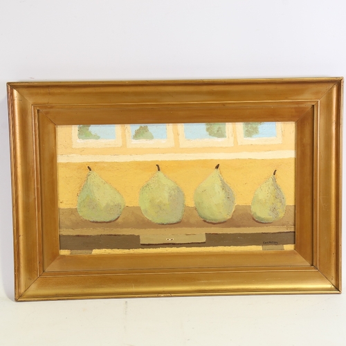 1354 - Carol Maddison, contemporary oil on board, 4 pears, 10