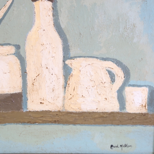 1355 - Carol Maddison, contemporary oil on board, kitchen shelf, 10