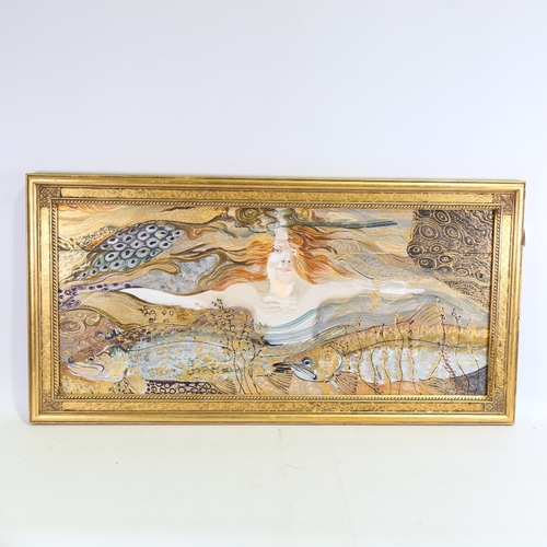 1364 - Clive Fredriksson, oil on board, mermaid and fish, ornate gilded frame, overall frame dimensions 20