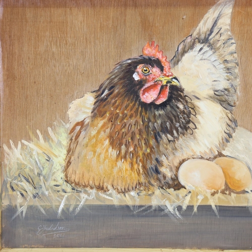 1365 - Clive Fredriksson, oil on board, poultry, overall frame dimensions 17.5