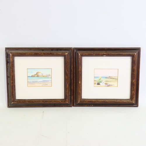 1367 - Pair of miniature watercolours, Continental scenes, indistinctly signed, 3