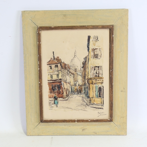 1368 - Bifou, watercolour, Parisian street scene, signed, 14.5