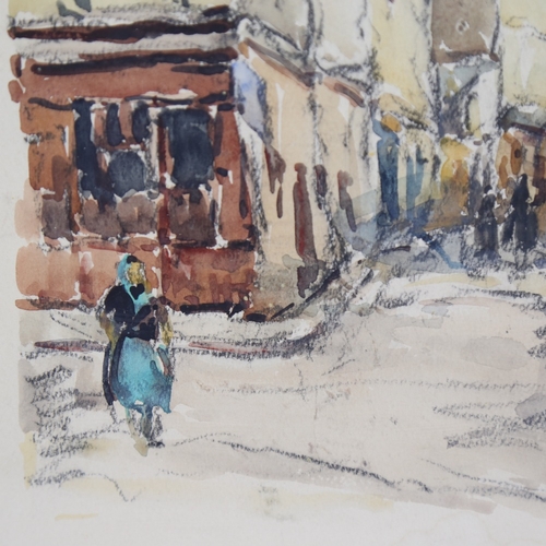 1368 - Bifou, watercolour, Parisian street scene, signed, 14.5