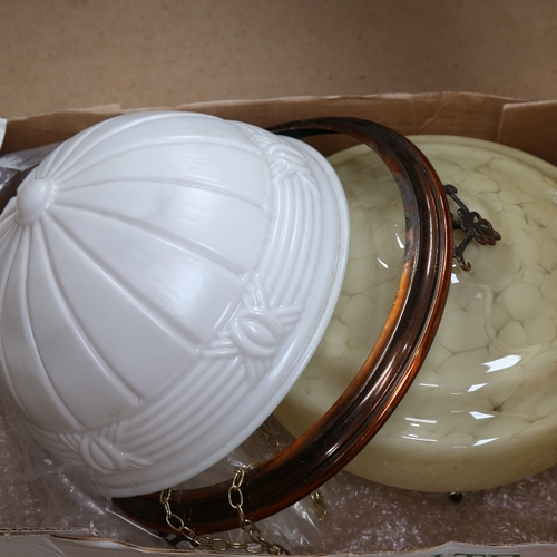 465 - An Art Deco mottled cream glass ceiling light bowl, and another