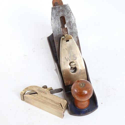 106 - A Vintage brass-mounted WS woodworking smoothing plane, and a small Patsy no. 75 brass plane (2)