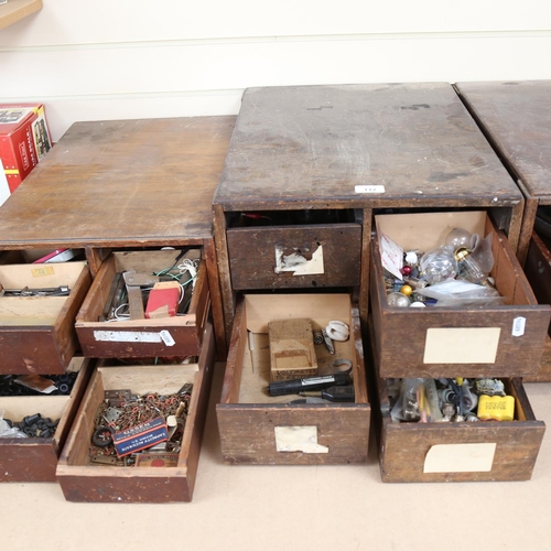 112 - 3 Vintage table-top tool chests, containing various radio equipment, valves, voltmeters, drill bits ... 