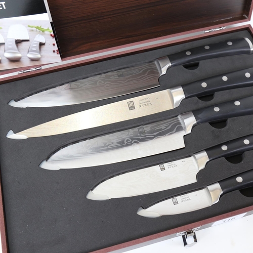 116 - A brand new Seki Damascus 5-piece knife set, cased