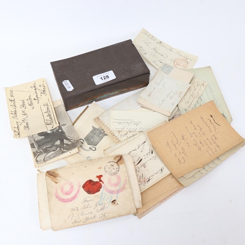 128 - A quantity of 19th and early 20th century signed letters, envelopes, notes and postage stamps (boxfu... 