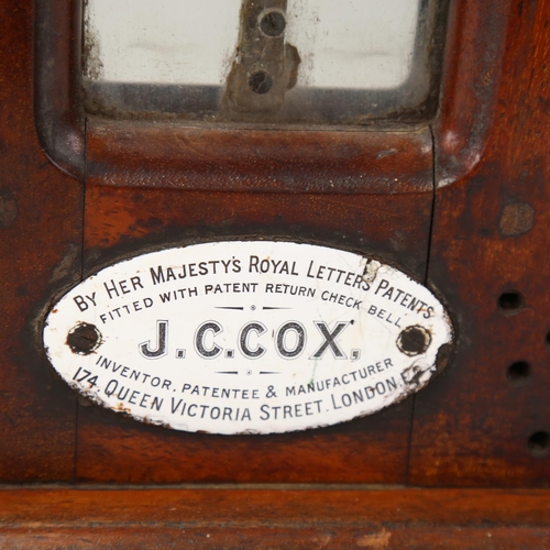 134 - An Antique mahogany J C Cox Royal Letters patent shop counter-top postage stamp dispenser, W65cm, H3... 