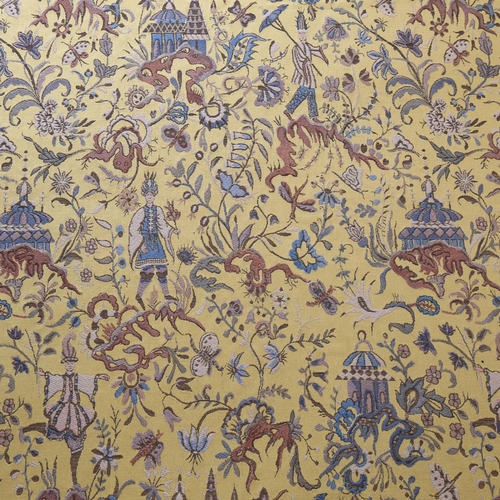 157 - A roll of yellow woven fabric with Soho chinoiserie decoration, and original Arthur H Lee & Sons Ltd... 