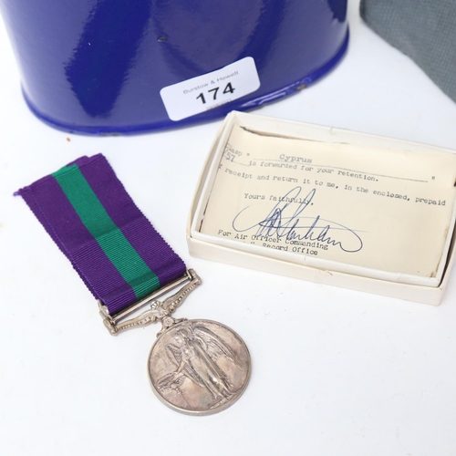 174 - An Elizabeth II Royal Air Force General Service medal with Cyprus clasp, named 4163180 Lac J H Benne... 