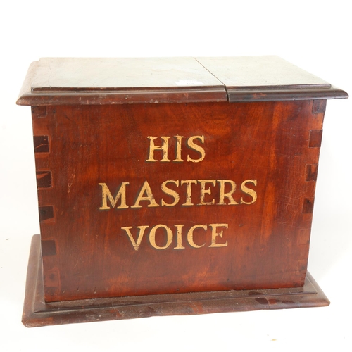 68 - A Vintage His Masters Voice (HMV) mahogany vinyl record box, W47cm, H36cm, D30cm