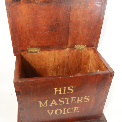 68 - A Vintage His Masters Voice (HMV) mahogany vinyl record box, W47cm, H36cm, D30cm