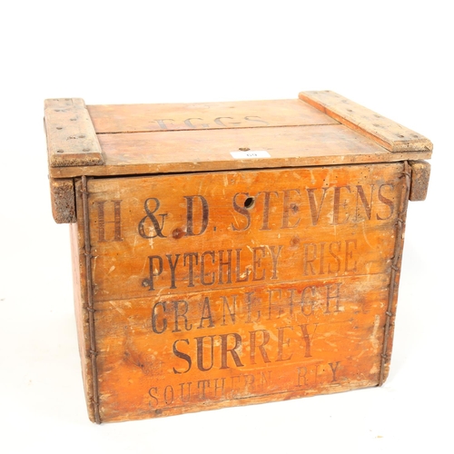 69 - A Vintage H & D Stevens of Surrey pine egg crate, W40cm, H30cm, D30cm