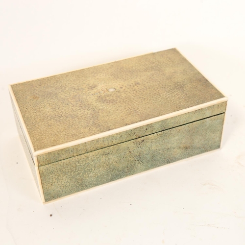 72 - An early 20th century Art Deco shagreen and ivory cigarette box, 18cm x 11cm