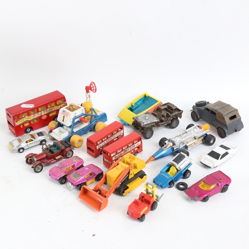 90 - Various Vintage diecast model toy cars and vehicles, including Matchbox Caterpillar Traxcavator, Cor... 