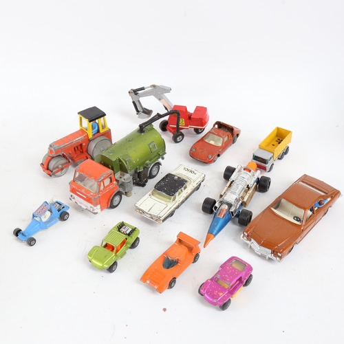 91 - Various Vintage diecast model toys and vehicles, including Corgi Swedish Jet Dragster, Dinky Aveling... 