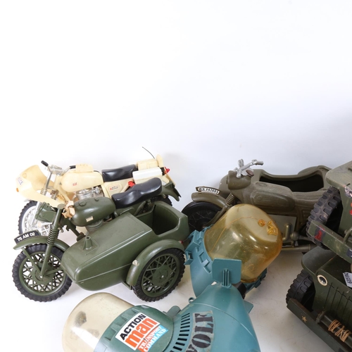 98 - ACTION MAN - various Vintage toy vehicles, including Seawolf submarine, military jeep, motorbike and... 