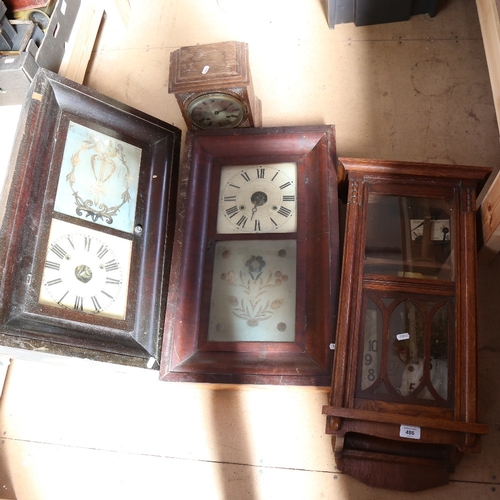 499 - 2 American wall clocks, oak drop-dial clock etc