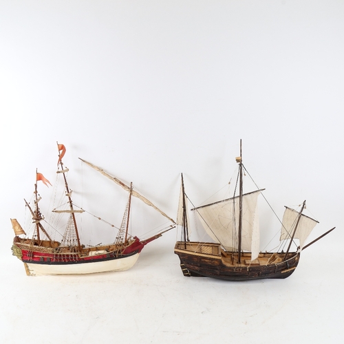 630 - 2 small scale 3-masted ship models, largest hull length 35cm (2)