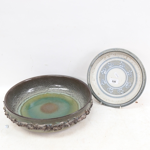 633 - An Iceland Lava art pottery dish, 34cm, and a Cardiff Studio pottery dish