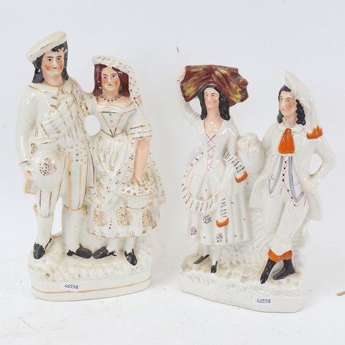 582 - 2 Victorian Staffordshire groups of couples, tallest 35.5cm