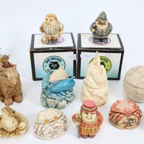 592 - A group of resin novelty figurines and trinket boxes, including Harmony Kingdom and Eclipse (2 boxes... 