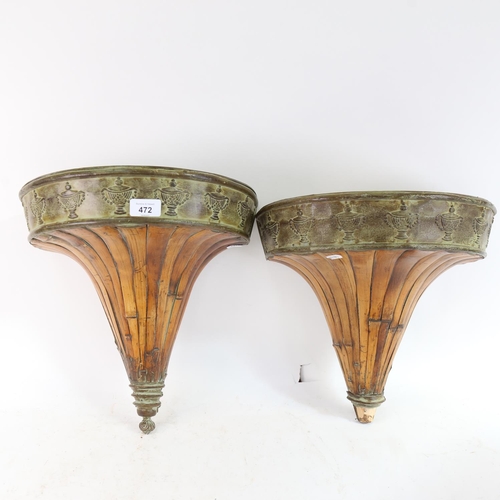 472 - A pair of reproduction bamboo and verdigris metal-mounted wall brackets, height 35cm