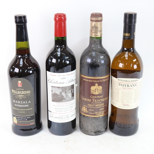 478 - 4 bottles of wine and fortified wine, 2 red Bordeaux, Chateau Pitray 1995, Chateau Larose-Trintaudon... 