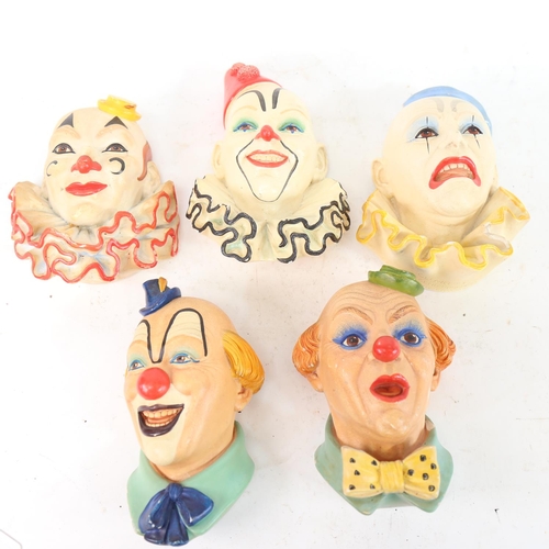 484 - A set of 5 Legend Products clown wall ornaments, by F Wright, circa 1980s, height 16cm