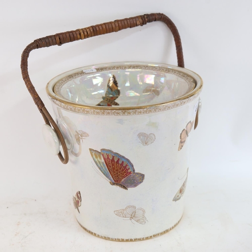 487 - A rare Carlton Ware butterfly and moth design lustre china slop bucket and liner, height 25cm, diame... 