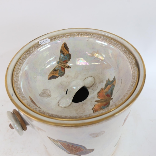 487 - A rare Carlton Ware butterfly and moth design lustre china slop bucket and liner, height 25cm, diame... 