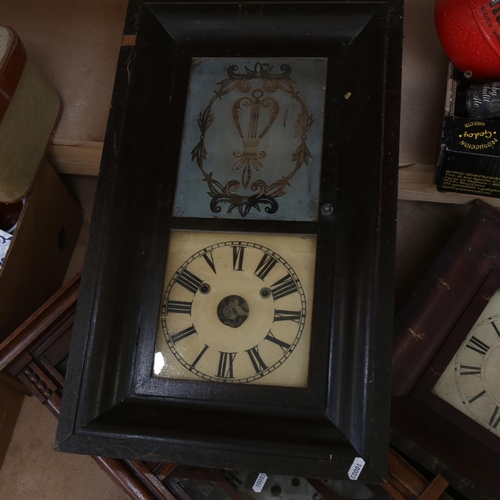 499 - 2 American wall clocks, oak drop-dial clock etc