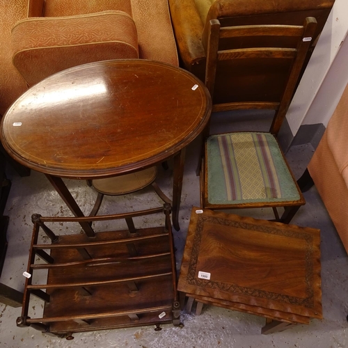 1980 - A mahogany Canterbury, a teak nest of 3 tables, a hall chair etc