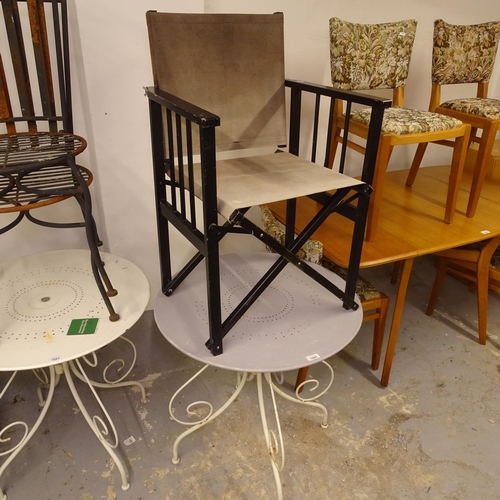 1984 - WITHDRAWN:A circular painted metal garden table, and a folding Director's chair