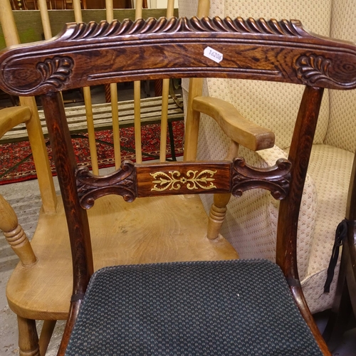 1988 - A simulated rosewood side chair, and another with brass inlay, a wingback upholstered armchair, and ... 