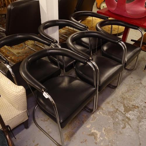 1989 - A set of 6 PEL sp4 Art Deco modernist tubular steel cantilever armchairs (no button to the base)