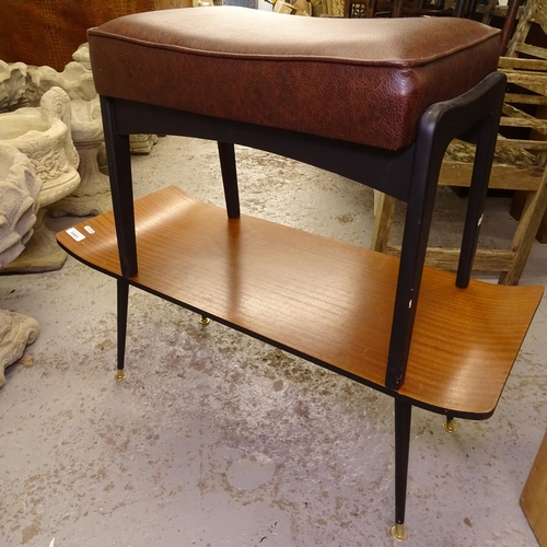 1991 - A mid-century bent-ply coffee table, on dansette legs, and an upholstered footstool